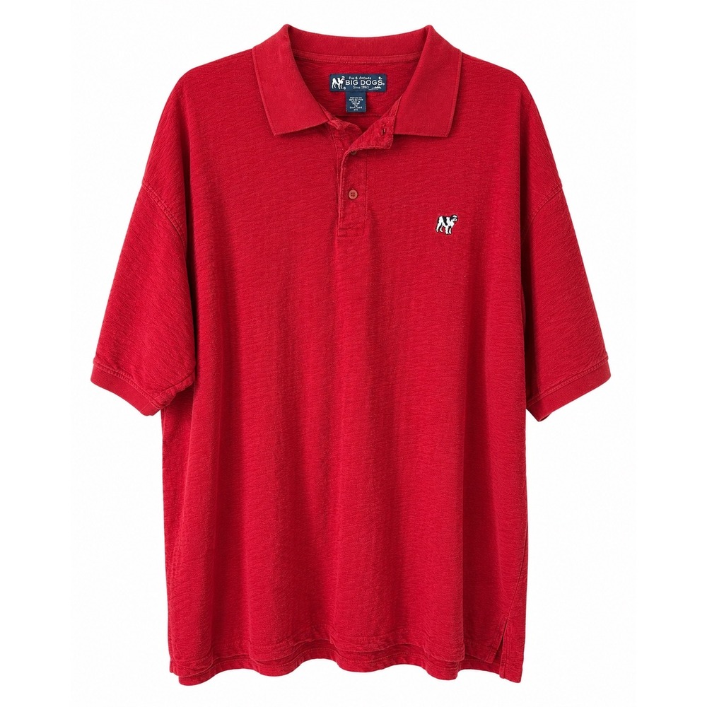 Big Dogs Mens Red Textured Cotton Polo Shirt Short Sleeve Size 2X Relaxed Fit